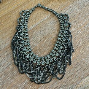 Gunmetal rhinestone and chain necklace